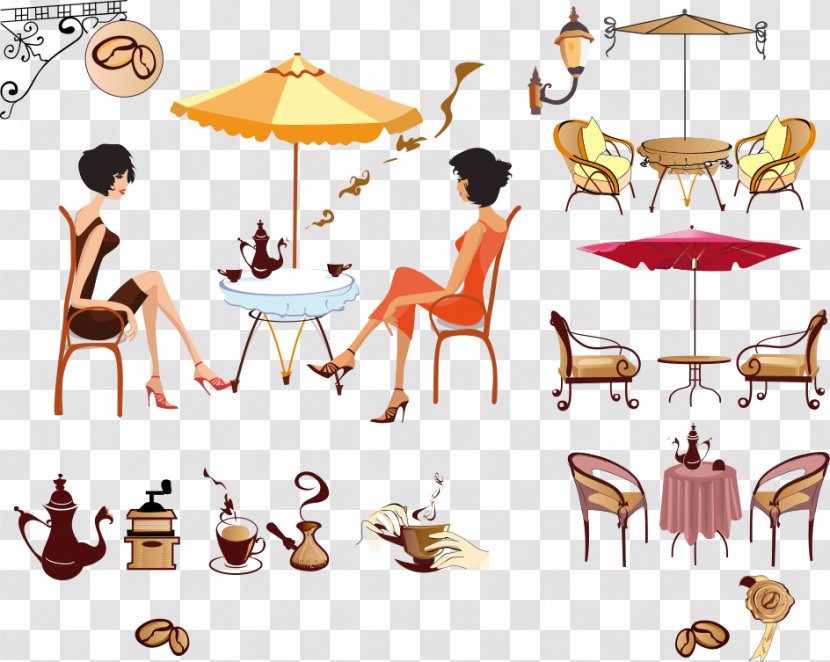 Coffee Cafe Drink Illustration - Restaurant - Vector Table And Chairs Transparent PNG