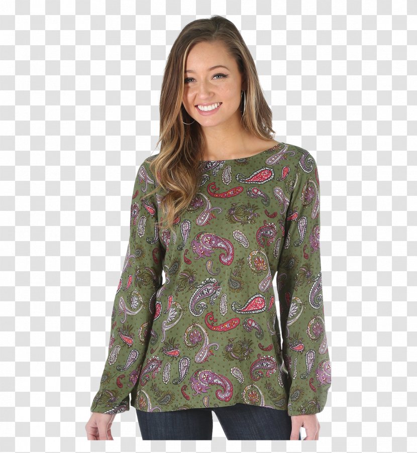 Sleeve Paisley Top Tunic Blouse - Watercolor Olive Transparent PNG