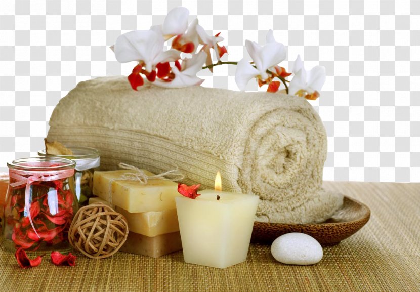 Towel Spa Sauna Stone Massage - Orchid Soap Candles Transparent PNG