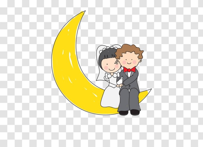 Wedding Invitation Royalty-free Clip Art - Human Behavior - Cartoon Moon On The Couple Transparent PNG