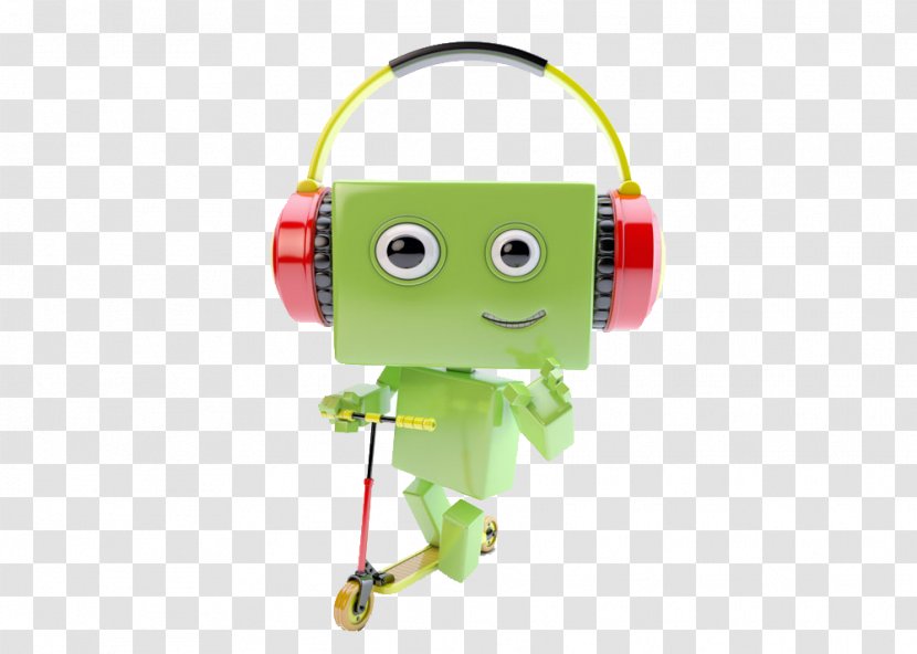 Robot Android Headphones - Riding A Scooter Transparent PNG