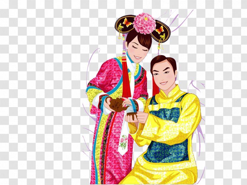 China Chinese Marriage - Yellow - Hand-painted Wedding Dress Transparent PNG