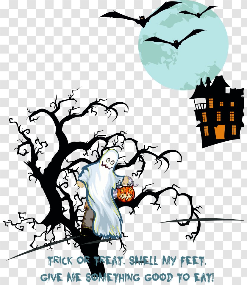 Haunted Castle Halloween Ghost Party Illustration - Flower - Vector Bat And Transparent PNG