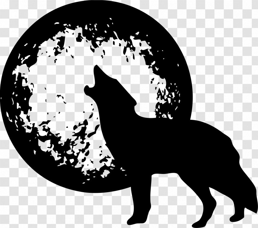Dog Full Moon Clip Art - Monochrome Photography - Wolf Transparent PNG