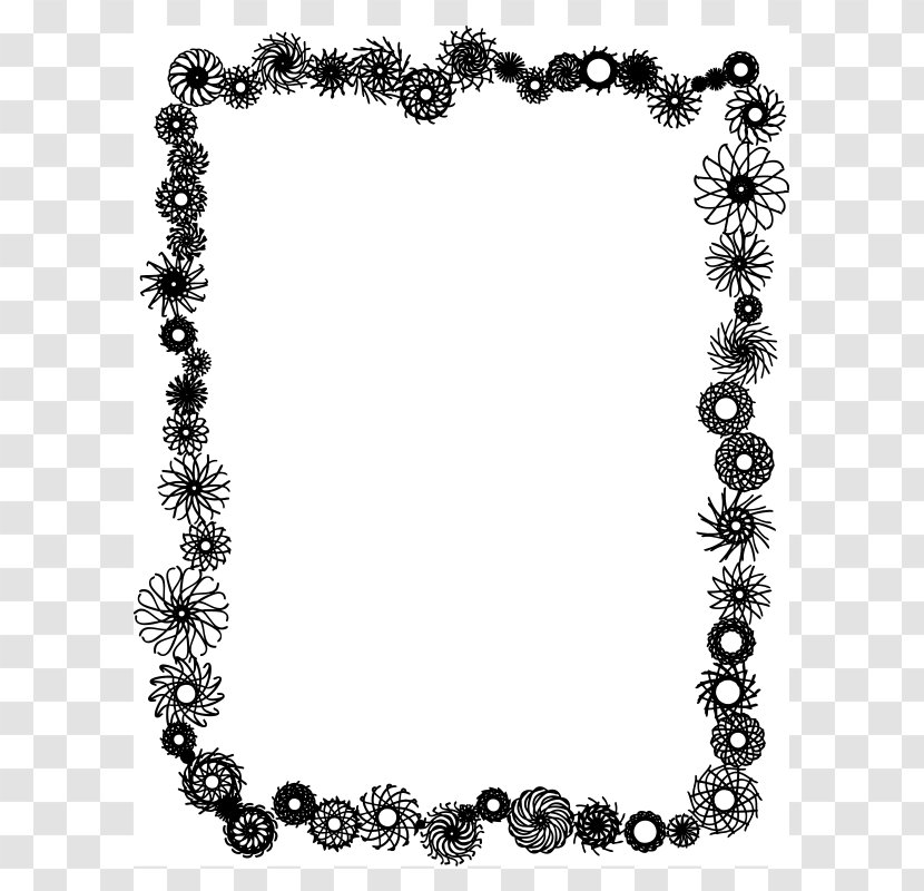 Borders And Frames Picture Black White Clip Art - Jewellery - Hearts Flowers Border Transparent PNG