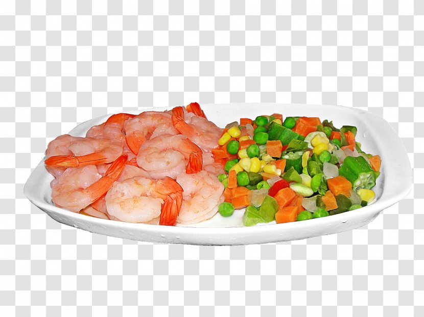Shrimp Vegetarian Cuisine Asian Dish Vegetable - Plate Transparent PNG