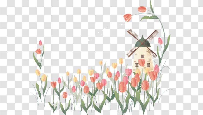 Tulip Flower Royalty-free Clip Art - Floristry - Windmills And Tulips Transparent PNG