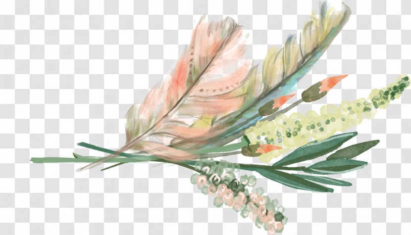 Wedding Flower Watercolor Painting Wreath - Feather Transparent PNG