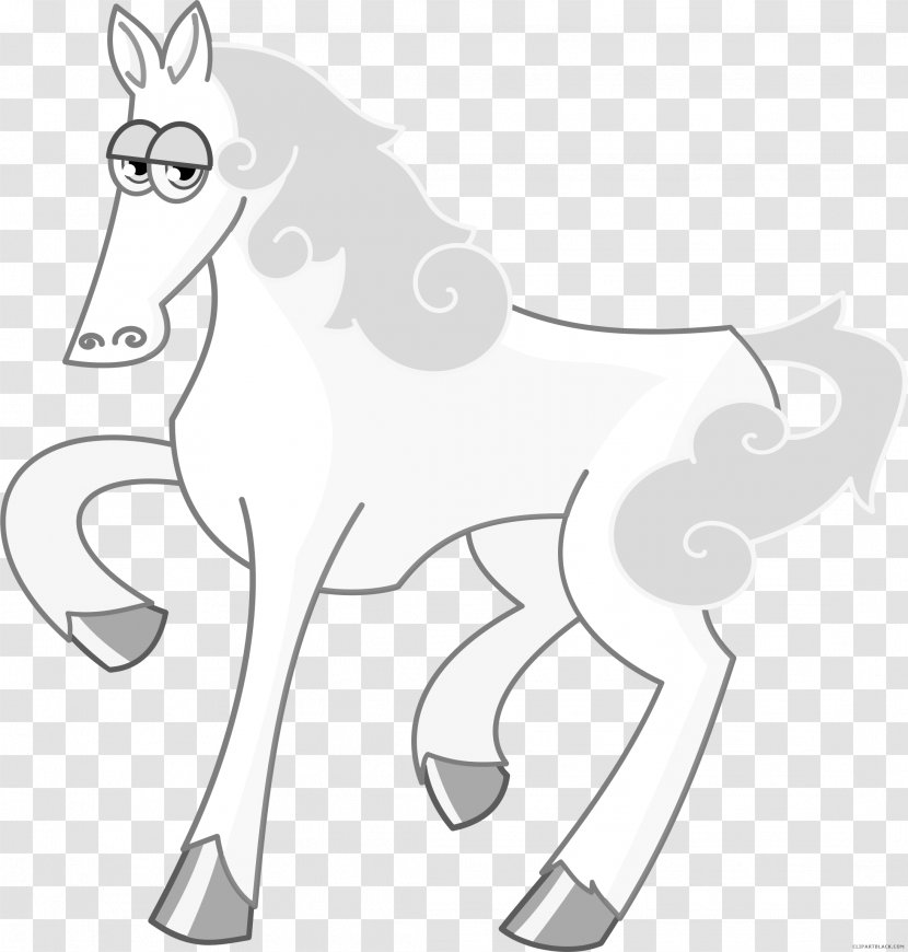 Pony Clip Art Mustang Drawing Rein - Black And White Transparent PNG