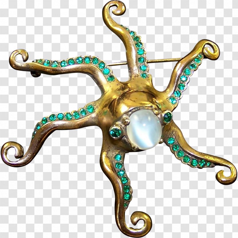 Emerald Octopus Costume Jewelry Gemstone Brooch - Necklace Transparent PNG