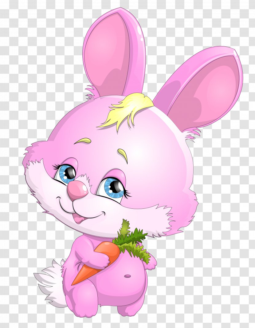 Easter Bunny Rabbit Cuteness Clip Art - Cute Pink With Carrot Clipart Picture Transparent PNG