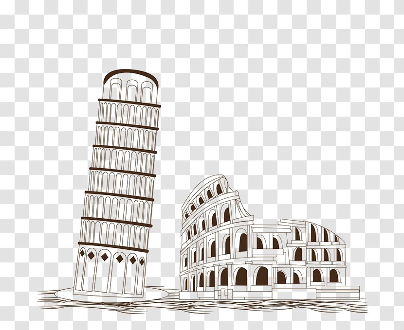 Colosseum Leaning Tower Of Pisa Illustration - Landmark - Hand Painted Towers And The Transparent PNG