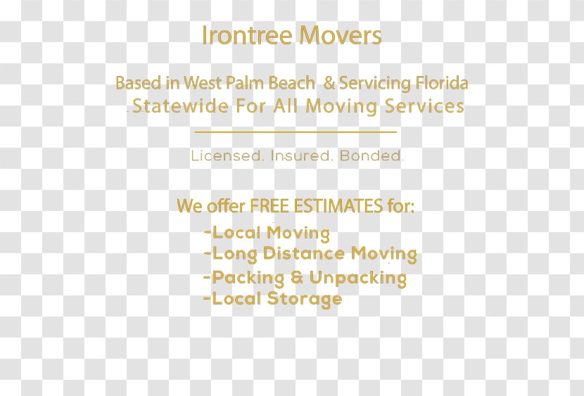 IronTree Movers West Palm Beach Relocation Service - Yellow - Mobile Home Transparent PNG