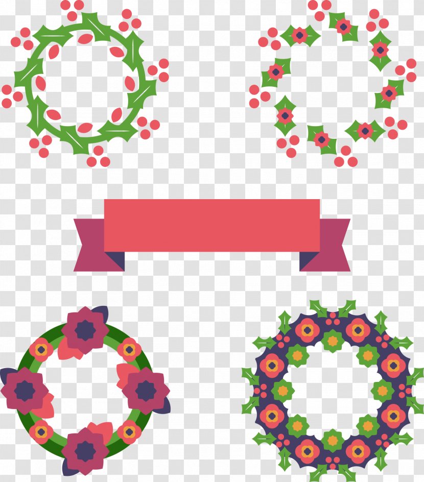Christmas Ornament Garland - Clip Art - Wreath With Ribbon Transparent PNG