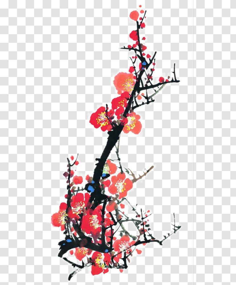Ink Wash Painting Chinese Plum Blossom Bird-and-flower - Flower - Aquarene Transparent PNG