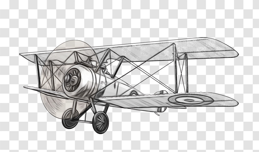 Airplane Aircraft Biplane Propeller Black And White Transparent PNG