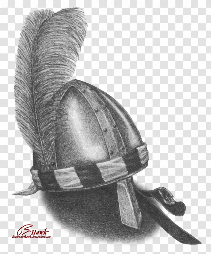 Helmet Drawing Art Crusades Image - Monochrome Photography - Red Tail Hawk Feathers Transparent PNG