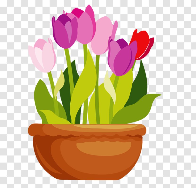 Flowerpot Tulip Color Vase - Painting - Flower Pot Transparent PNG