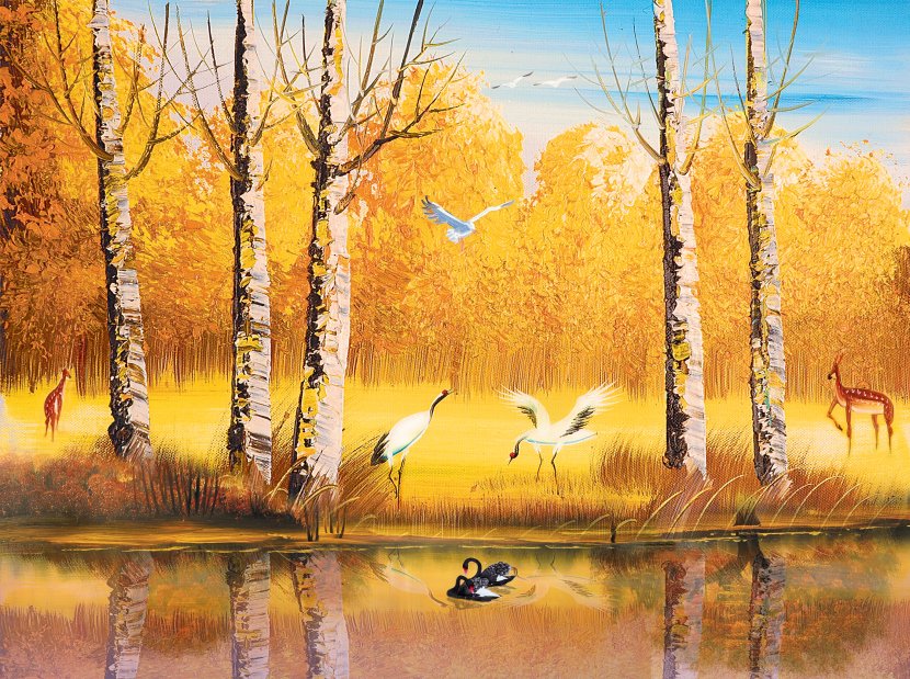 Wall Painting Mural Wallpaper - Room - Autumn Beautiful Swan Swimming Creative Background Transparent PNG