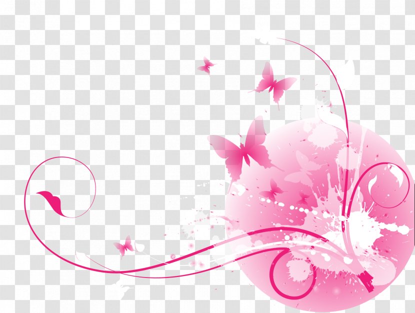 Butterfly Pink Clip Art - Magenta - Vector Painted Flower Vine Transparent PNG