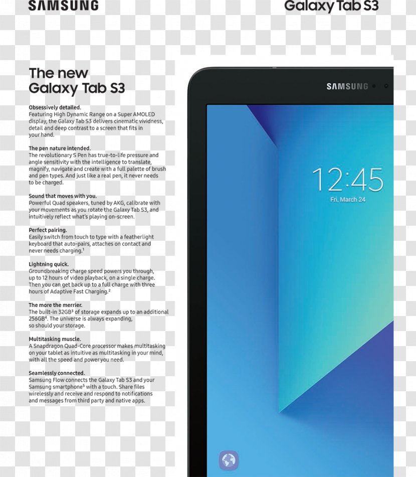 Samsung Galaxy Tab S3 Android U.S. Cellular Telephone - Series Transparent PNG