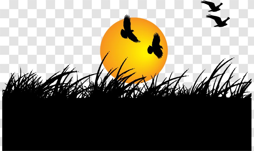 New Years Day Wish Marathi Greeting - Birds And Grass Vector Sunset Transparent PNG