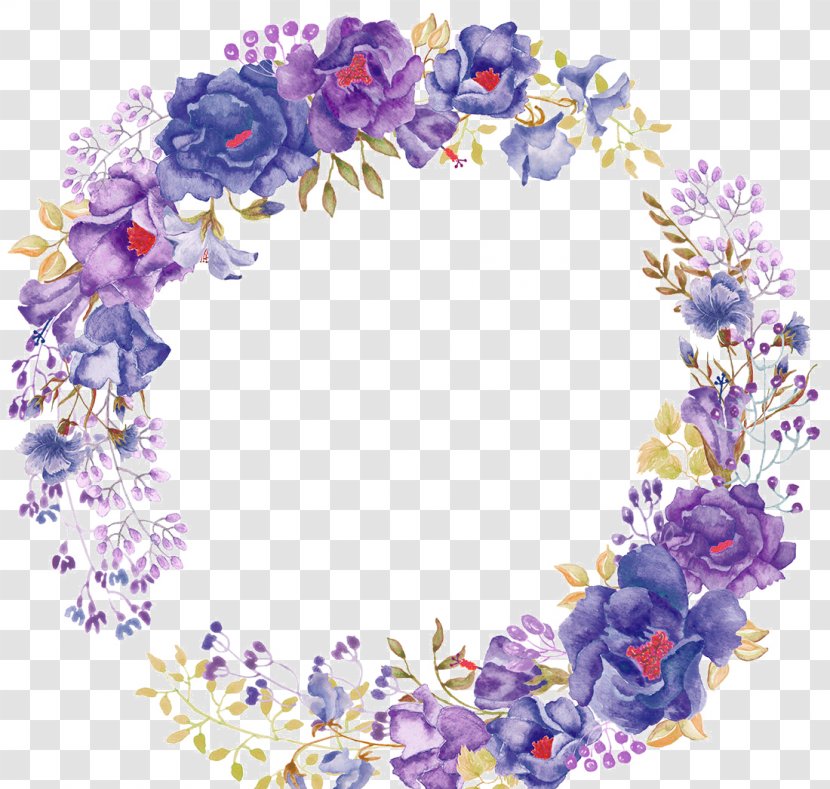 Flower Purple Watercolor Painting Wreath Clip Art - Cut Flowers - Beautiful Painted Transparent PNG