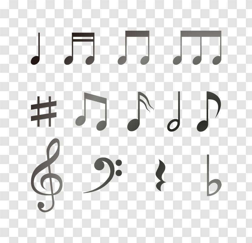 Musical Note Staff - Watercolor - Vector Black And White Notes Transparent PNG