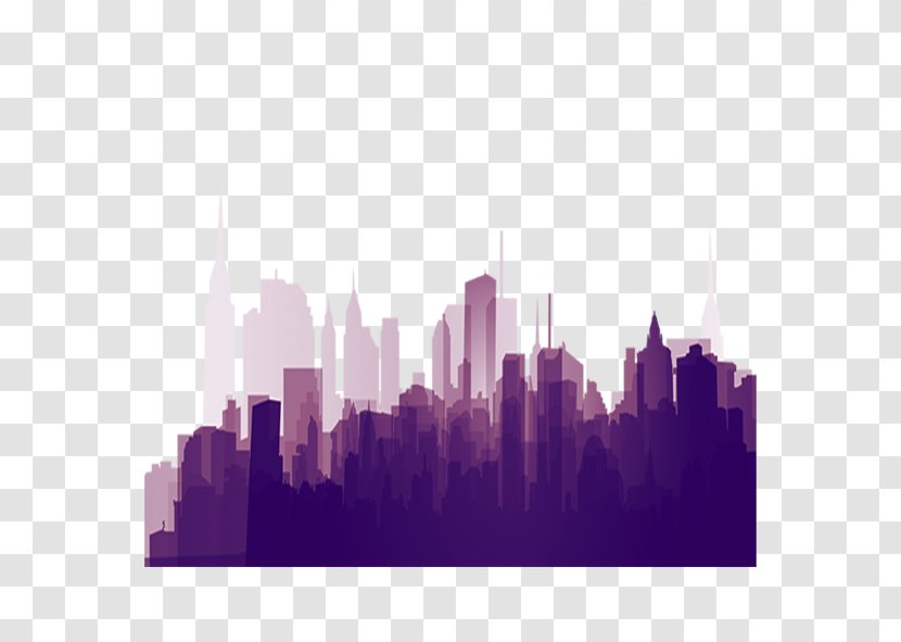 Silhouette City Skyline Wallpaper - Violet - FIG Purple Fictional Transparent PNG