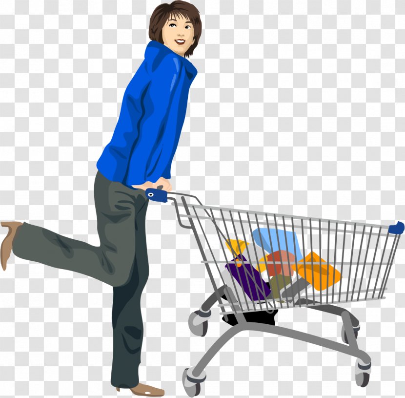 Shopping Cart Illustration - Silhouette - A Woman Pushing Transparent PNG