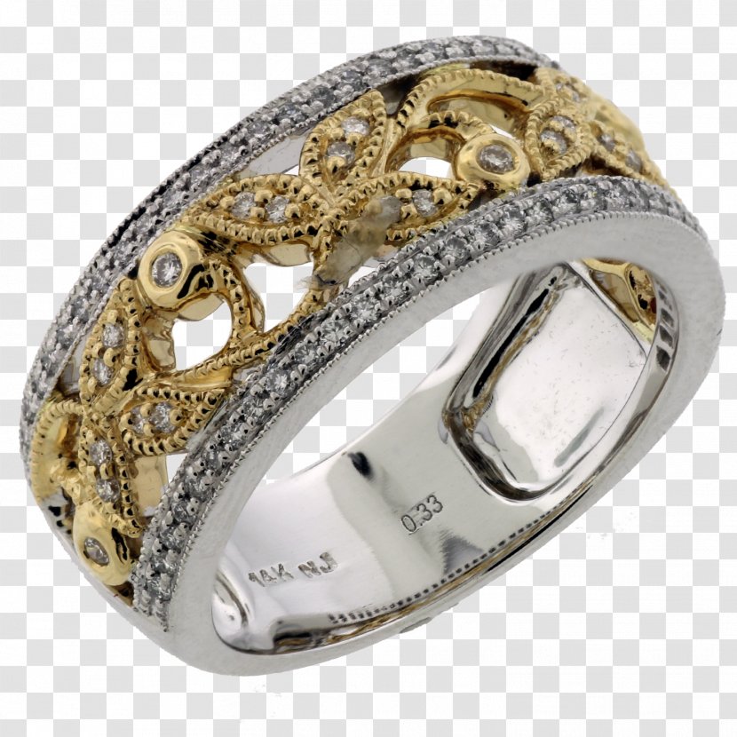 Wedding Ring Silver Bling-bling Diamond - Metal - Leaf Transparent PNG