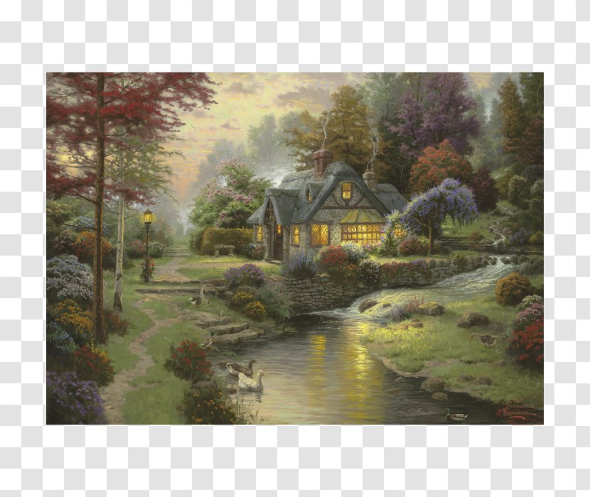 A Quiet Evening Thomas Kinkade Painter Of Light Jigsaw Puzzles Painting Canvas Print - Water Transparent PNG