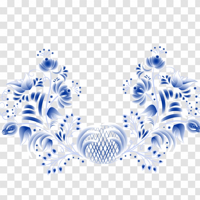 Symmetry Pattern - Blue And White Porcelain - Symmetrical Winding Flower Rat Vector Material Transparent PNG