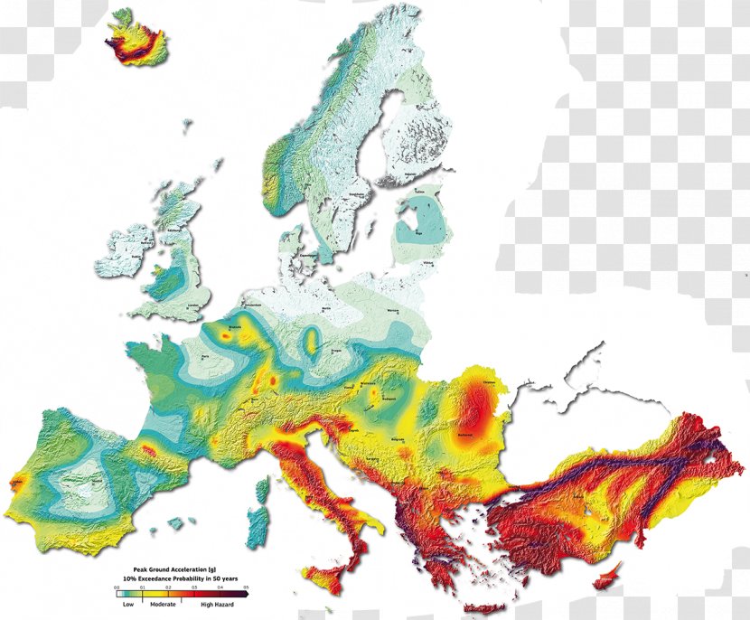 Europe Seismic Hazard World Map Earthquake - Cartography Transparent PNG