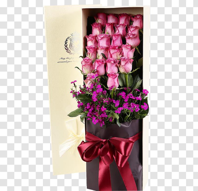 Garden Roses Beach Rose Pink Gift Flower Bouquet - Premium Custom Box Transparent PNG