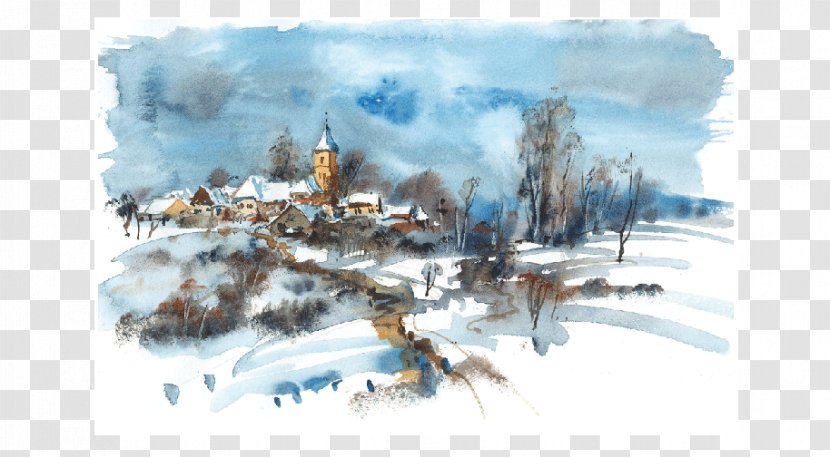 Kirchdorf Watercolor Painting Church Village - Winter Transparent PNG