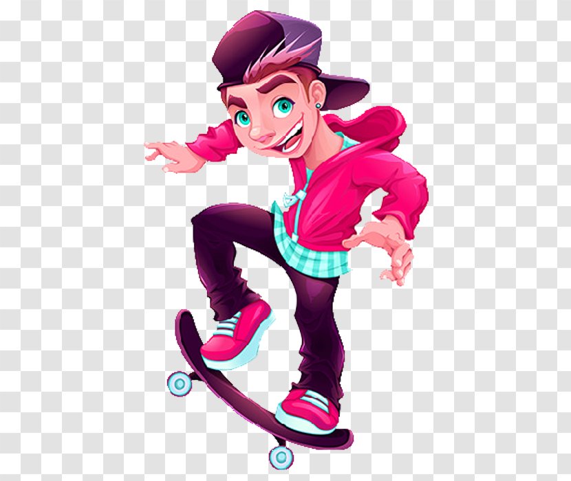 Skateboarding Euclidean Vector Roller Skates Skating - Pink - Skateboard Boy Transparent PNG