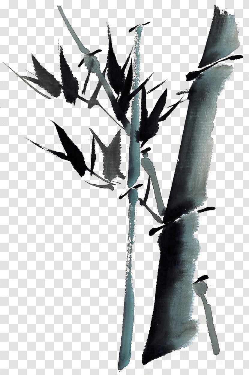 Bamboo Raster Graphics Ink Wash Painting - Black And White Transparent PNG