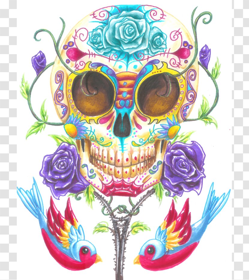 Death Calavera Day Of The Dead Tattoo Skull - Floral Design - Background Transparent Transparent PNG
