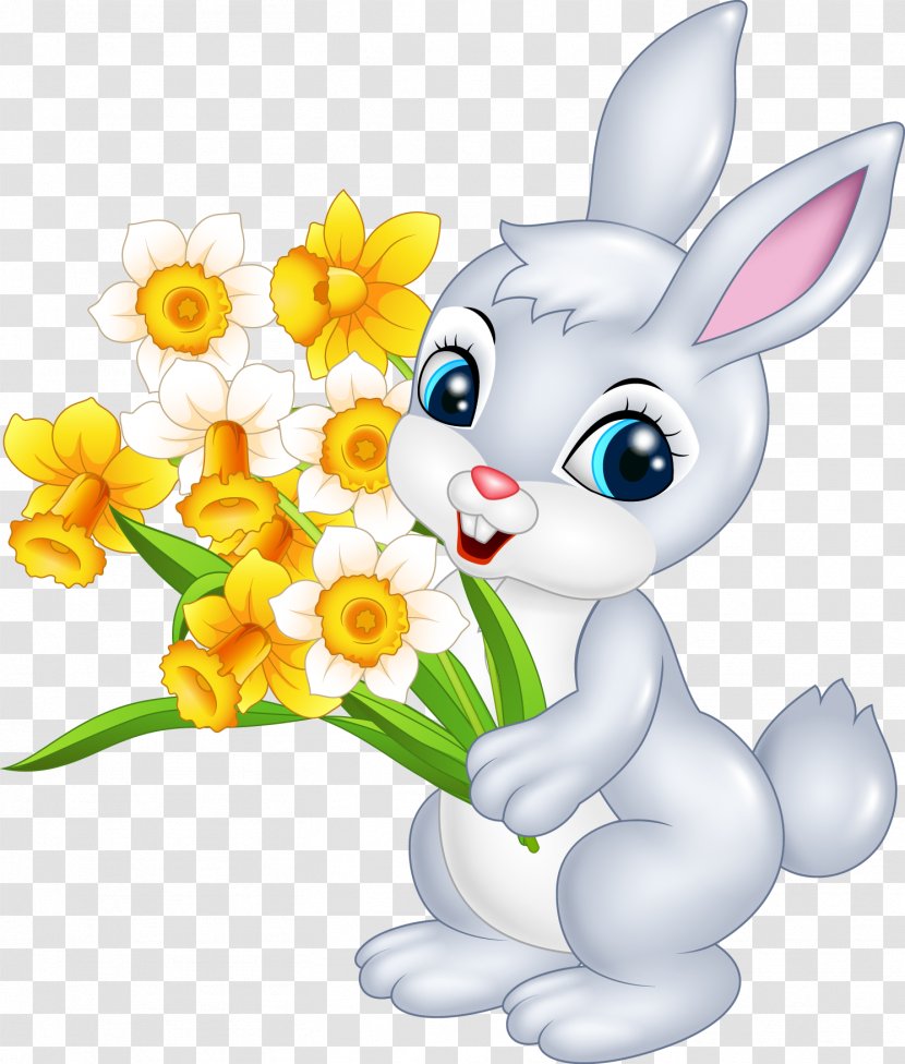 Easter Bunny Drawing - Flower - Rabbit Transparent PNG