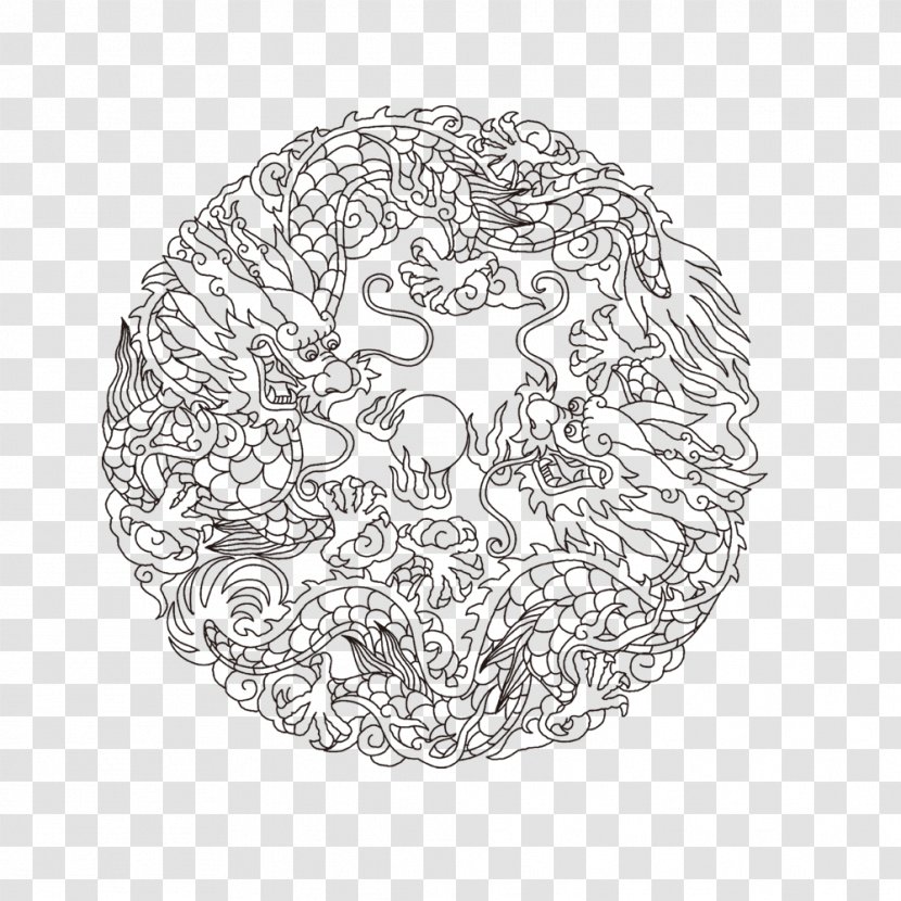Chinese Dragon Paper Black And White - Monochrome Photography - Dragon-shaped Pattern Transparent PNG
