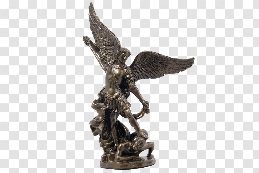 Saint Michael Fighting The Dragon Cherub Lucifer Statue - Devil Transparent PNG