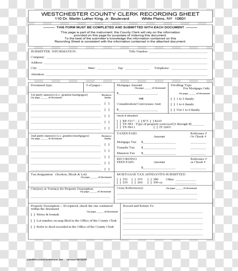 Westchester County Clerk Document Paper Template Form - Tree - Bell Courthouse Transparent PNG
