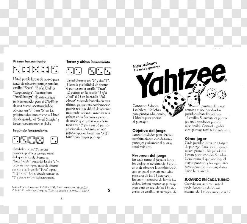 Yahtzee Farkle Game Milton Bradley Company Playing Card - Computer - Dice Transparent PNG