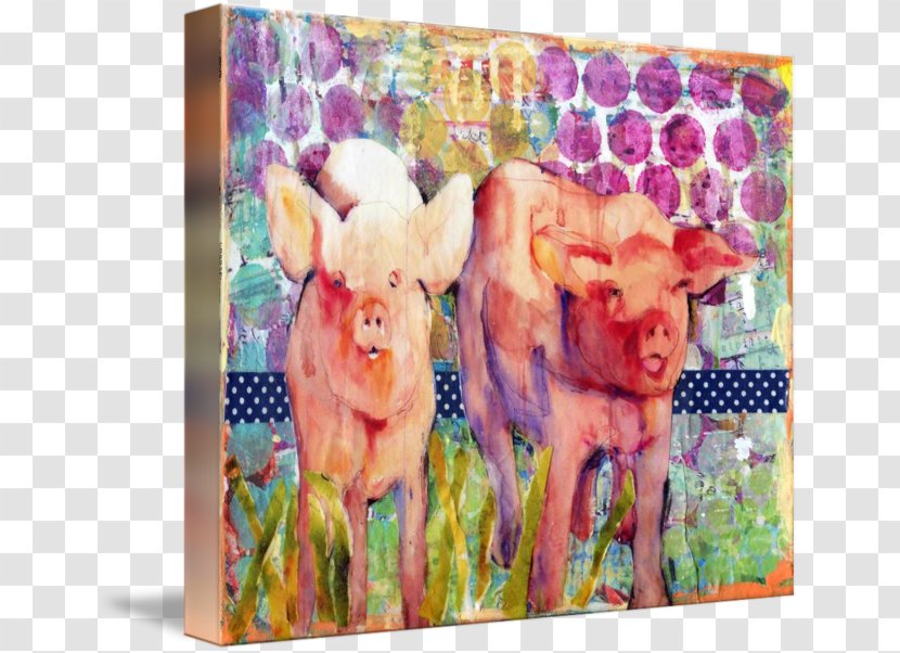 Watercolor Painting Acrylic Paint Mixed Media Canvas Print - Pig Transparent PNG