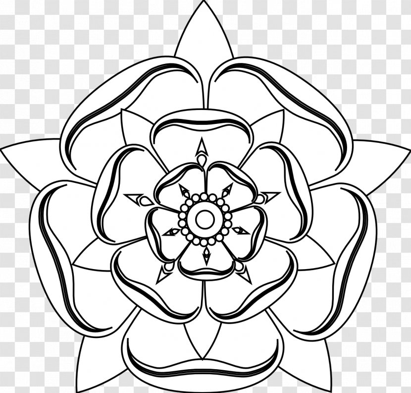 Tudor Rose White Of York Drawing Clip Art - Black And - Flower Tattoo Transparent PNG