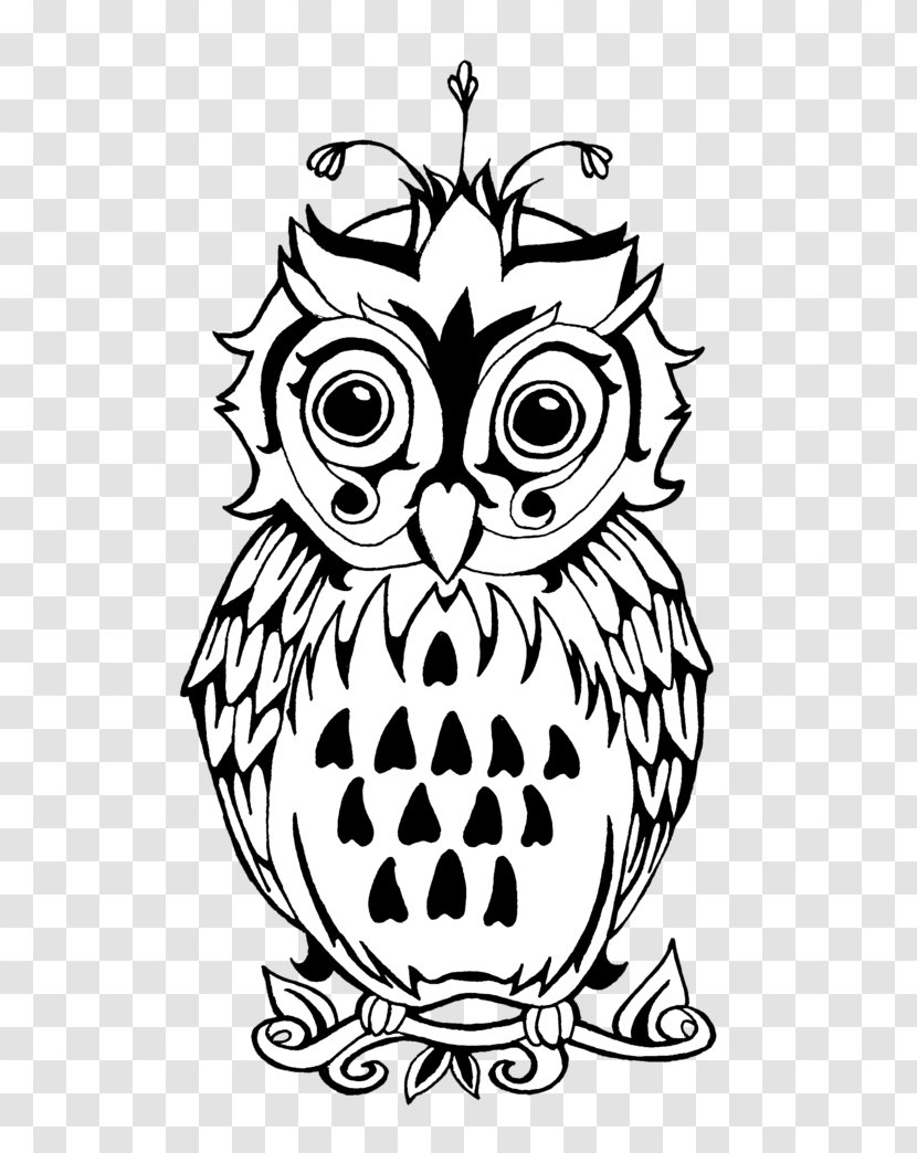Owl Bird Drawing Visual Arts - Black - Motifs Vector Transparent PNG