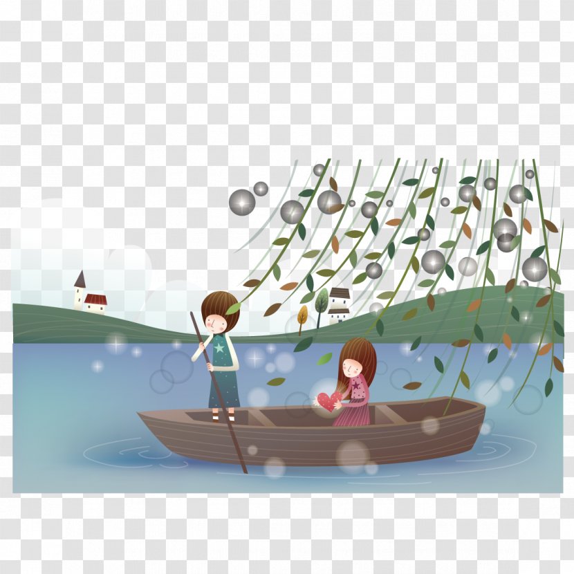Cartoon Significant Other Illustration - Water - Couple Sitting On The Boat Transparent PNG