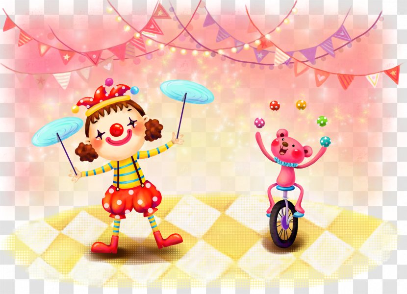 Paper Carnival Circus Wallpaper - Pink - Hand-painted Cartoon Clown Transparent PNG