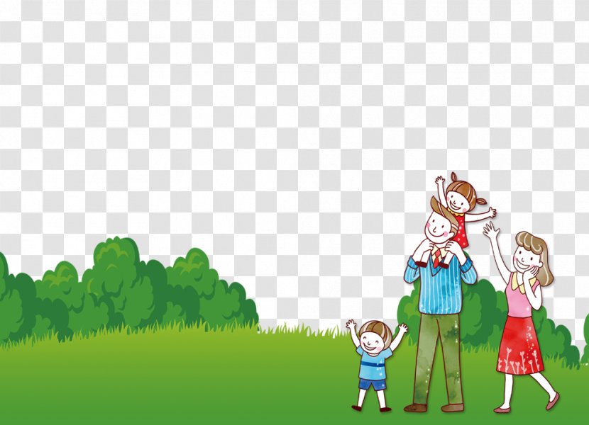 Cartoon Lawn Illustration - Happiness - Family Pictures Transparent PNG